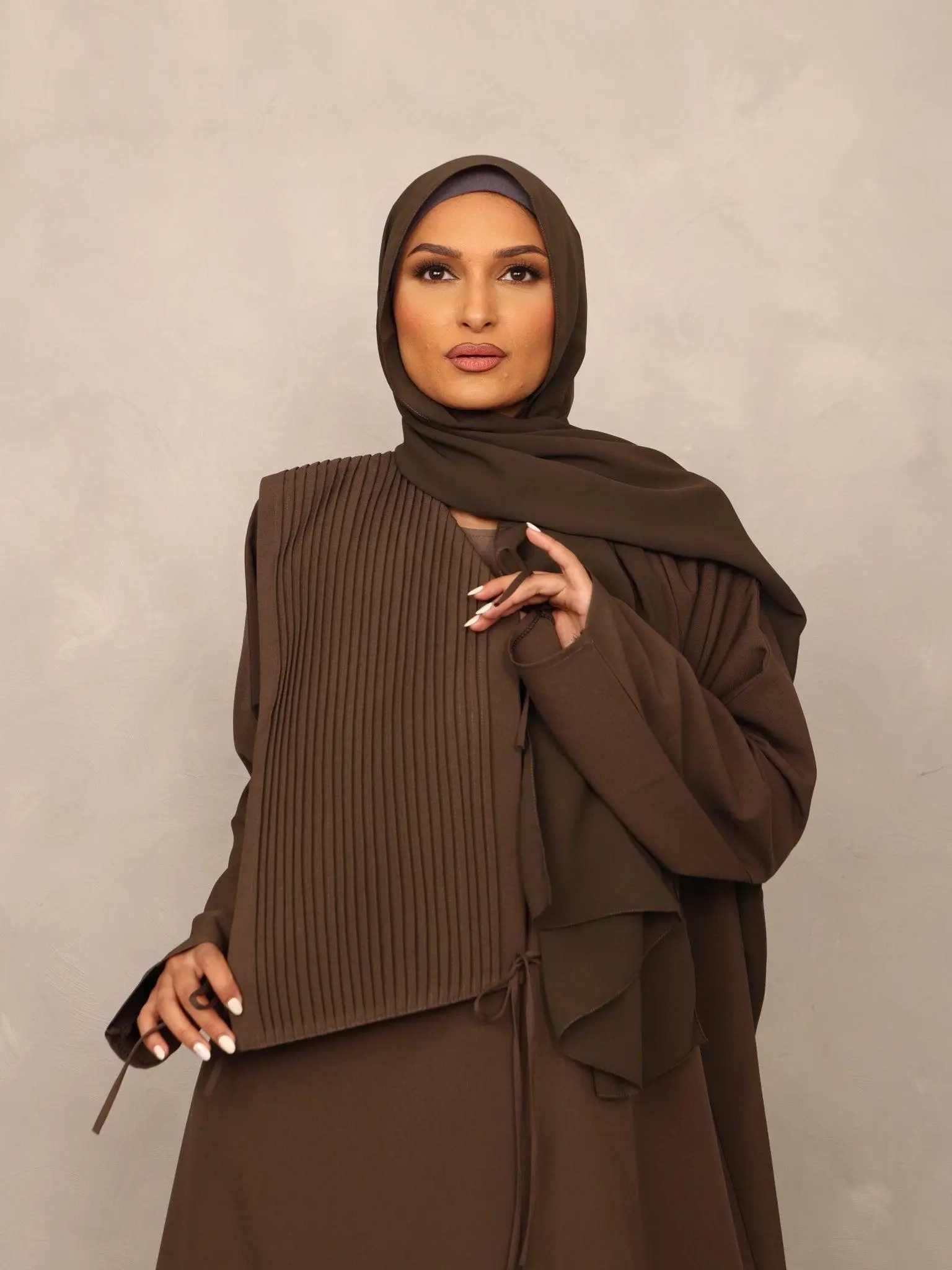 Olive Pleated Overlay Abaya