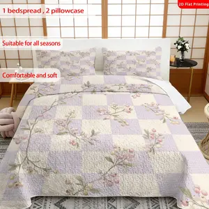 3pc Bedding Set, 2D Colorful Floral Patchwork Print, Soft Comfortable Bed Linen, Durable Material, All Seasons, Ideal Gift