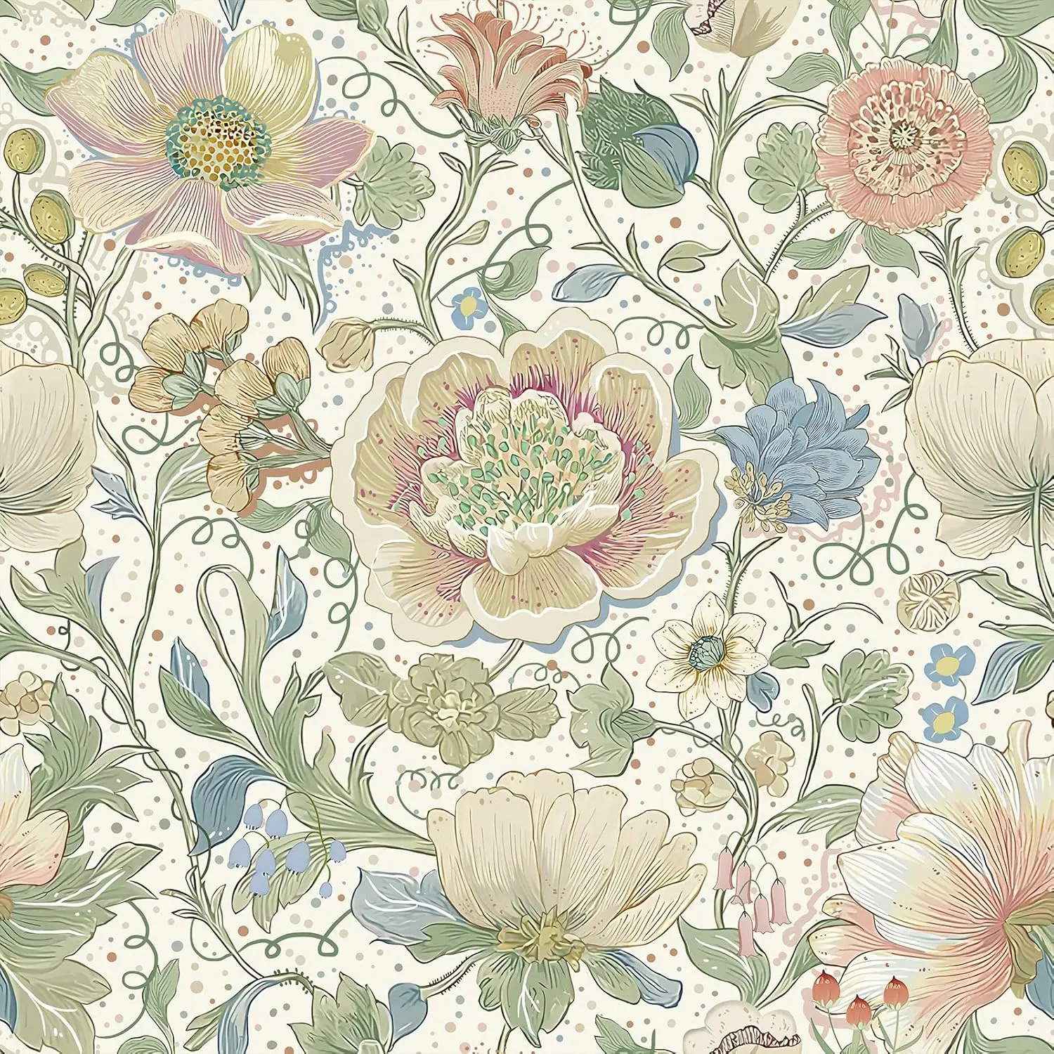 VEELIKE Vintage Floral Wallpaper Peel and Stick Victorian Flower Wall Mural 17.7''x354'' Shabby Chic Botanical Wallpaper Self Adhesive Removable Floral Con