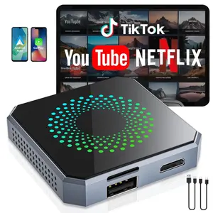 5-in-1 Wireless CarPlay & Android Auto Adapter with Netflix/YouTube, [Supports 4K HDMI Output & Screen Mirroring] - Plug & Play Car Play Wireless Smart AI Box for Cars with OEM Wired CarPlay/Auto