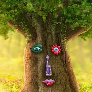Tree Face Decoration, 1 Box Creative Garden Tree Decoration, Hand-painted Resin Crafts, Home Wall Hanging Decoration, Fairy Tale Garden Accessories