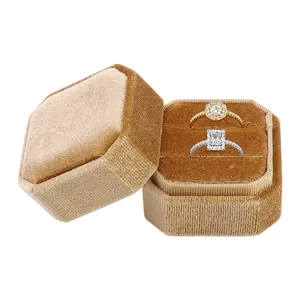 REGALWOVEN Velvet Ring Box for Proposal, Engagement, Wedding, Ceremony, Double Jewelry Ring Box Storage Ring Holder Box 5*5*4cm