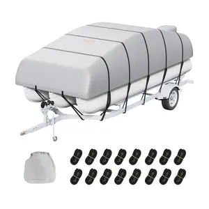 【Summervibes】VEVOR Pontoon Boat Cover,  19'-20' Waterproof Trailerable Pontoon Cover, 800D Marine Grade PU Oxford Fabric, with Motor Cover, 16 Windproof Buckle Straps, Fits for 19'-20'L, Beam Width to 96", Grey