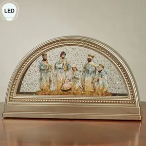 Roman Heavenly Night LED Lighted Swirl Nativity Water Globe with Glittering Snow and Detailed Kings Scene
