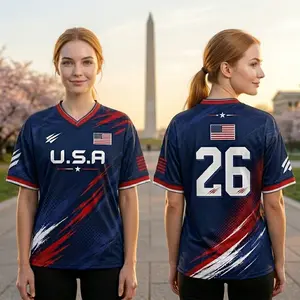 USA Football Jersey, Blue Red White Brush Stroke 2026 Global Soccer Cup Bold U.S.A Lettering American Flag Dynamic Design Number 26, Perfect Gift for Her or Him