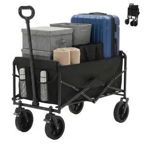 Collapsible Wagon Cart Foldable with Wheels, 102L Large Capacity 330 lbs Utility Carts Heavy Duty with Flexible Handle for Sports, Grocery, Garden & Camping