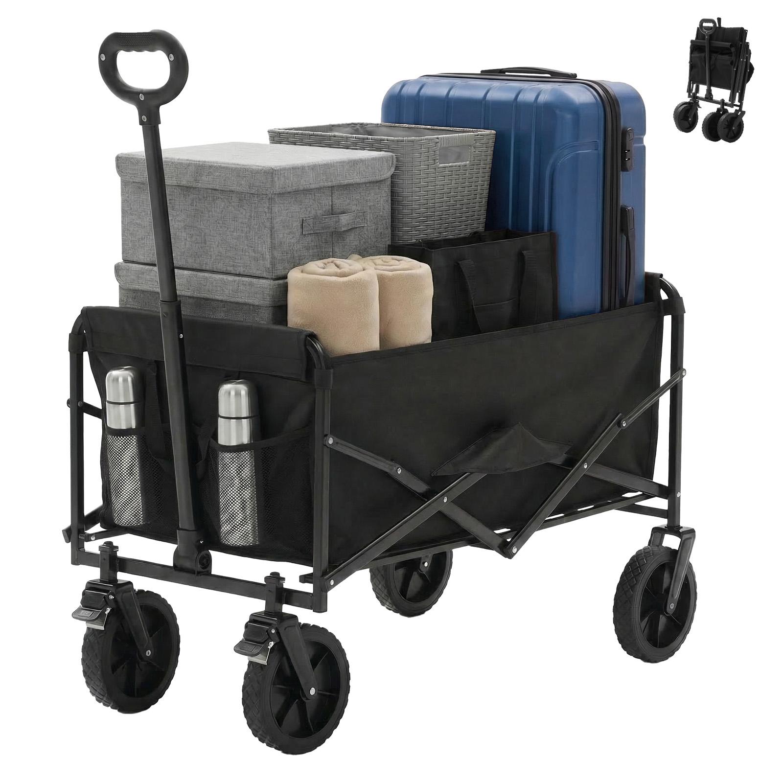 Sweetcrispy Collapsible Folding Wagon - Oxford Cloth Quick-Fold Portable Foldable Trolley, 102L Large Capacity, 330 lbs Load, Wheels & Flexible Handle, Camping Gear for Outdoor Camping, Grocery Shopping