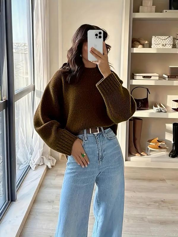 Women's Vintage Knit Sweater, Fall Winter New Round Neck Loose Fit Casual Soft Comfortable Top, Elegant High-End Slimming Design