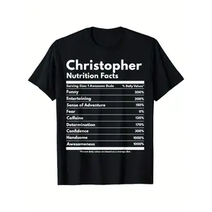 [100% Cotton] Vintage Graphic Menswear T-Shirt, Funny Chris Person Shapiro Family Name Nutritional Facts Label, Short-Sleeve Casual Round Neck Tee for Men, Machine Washable Year-Round Wear, Black, S-Plus Size