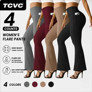 TCVC Women's High Waist Flare Pants with Pockets, Lightweight Thin Fabric for Spring Summer, Buttery Soft Yoga Workout Pants, Casual Wide Leg Trousers Womenswear