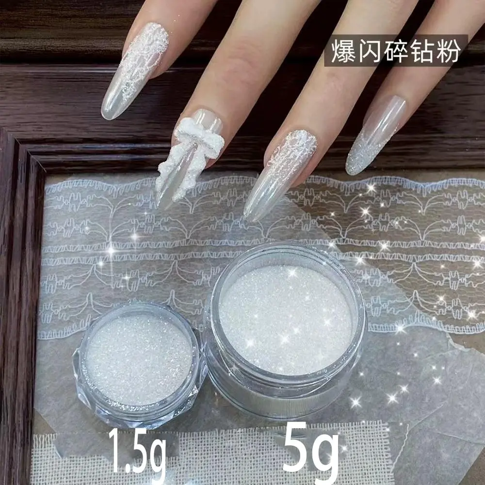 1.5/5g Tiny Dreamy Diamond Nail Sugar Powder Shiny White Polarized Nail Chrome Sand Sugar Powder Fine Glitter Nail Pigment Dust
