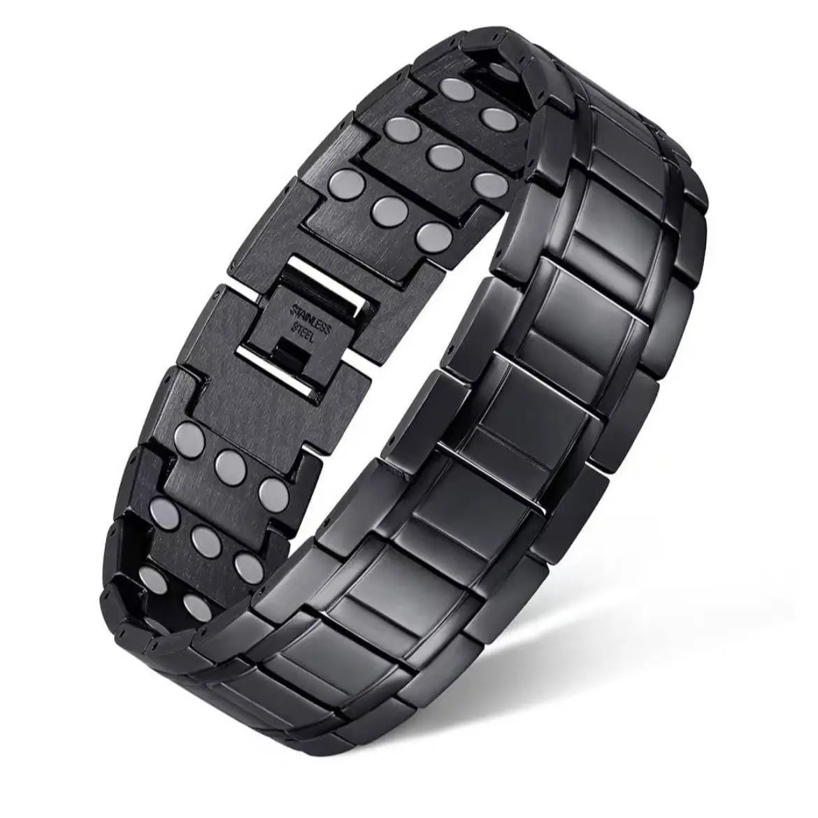 3X Magnetic Bracelets for Men Titanium Steel Magnetic Bracelet with 3 Rows Magnets. Contains 3500 Gauss magnet, adjustable size, comes with size tool, Father's Day gift(Black)