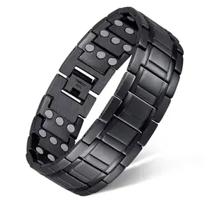3X Magnetic Bracelets for Men Titanium Steel Magnetic Bracelet with 3 Rows Magnets. Contains 3500 Gauss magnet, adjustable size, comes with size tool, Father's Day gift(Black)