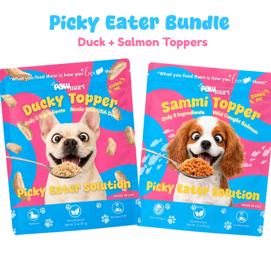 The Pawmart Freeze-Dried Dog/Cat Food Topper Bundle | Duck + Salmon | Only 3 Ingredients Each | Clean, High-Protein Meal Enhancers For Dogs