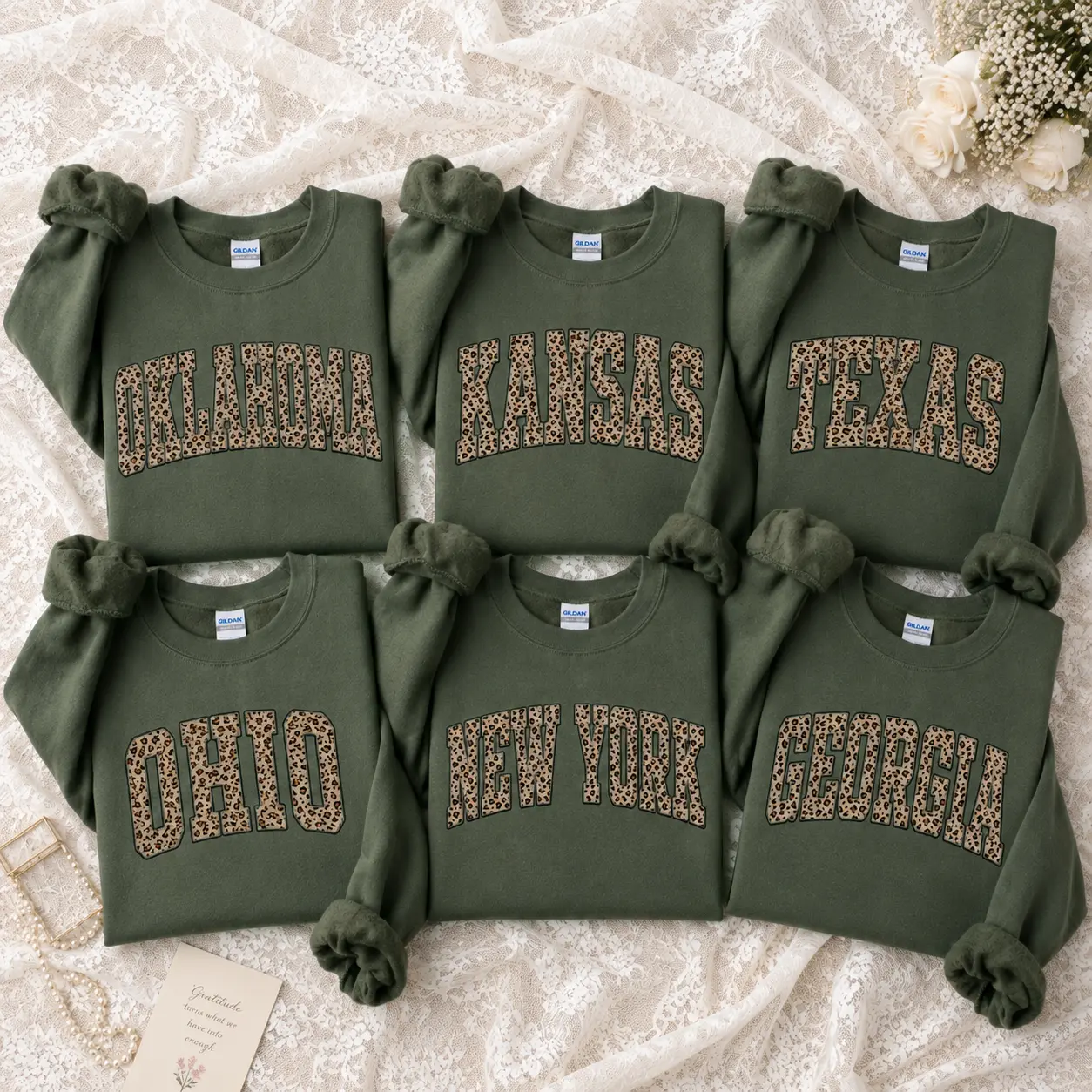 Custom State Name Leopard Print Crewneck, Personalized Oklahoma Kansas Texas Ohio New York Georgia Sweatshirt, Vintage College Letter Sweatshirt, Matching Family Pullover, Unisex Gift for Mom, Birthday Gift, Mother's Day Gift - DPCLICK