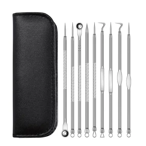 Facial Pore Cleaning Blackhead Cleansing Pore Removal Skin Smoothing Blackhead Removal Products On Face Kit with Storage Bag, 9 Counts/set, Facial Care Tools, Blackhead Remover Tools