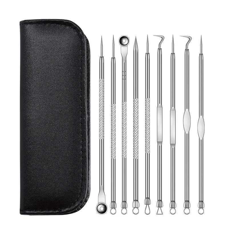 Facial Pore Cleaning Blackhead Cleansing Pore Removal Skin Smoothing Blackhead Removal Products On Face Kit with Storage Bag, 9 Counts/set, Facial Care Tools, Blackhead Remover Tools