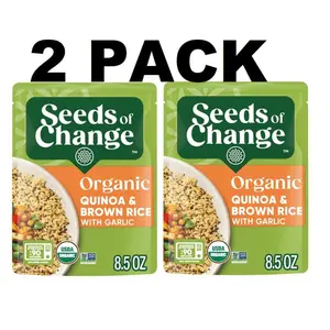 Seeds of Change Organic Quinoa & Brown Rice with Garlic 8.5 Ounces Pack of 2 USDA Certified No Artificial Flavors Colors or Preservatives