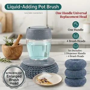 Automatic Liquid Filling Palm Brush for Kitchen Sink, Comfort Handle Soap Dispensing Scrub Brush with Ergonomic Non-Slip Grip, Durable Bristles for Pots Bowls Dishes - Multi-Purpose Sponge Cleaning Tool