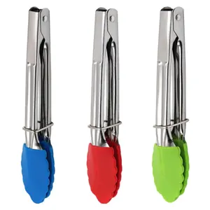 3-Piece Mini Kitchen Tongs Set - 7-Inch Non-Stick Silicone Tip Tongs with Stainless Steel Handles - Multi-Color Available (Blue, Red, Green)