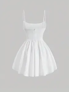 White Corset Dress for Women, Ruched Cami Summer Dress, Graduation Wedding Party Dress, Cottagecore Dress