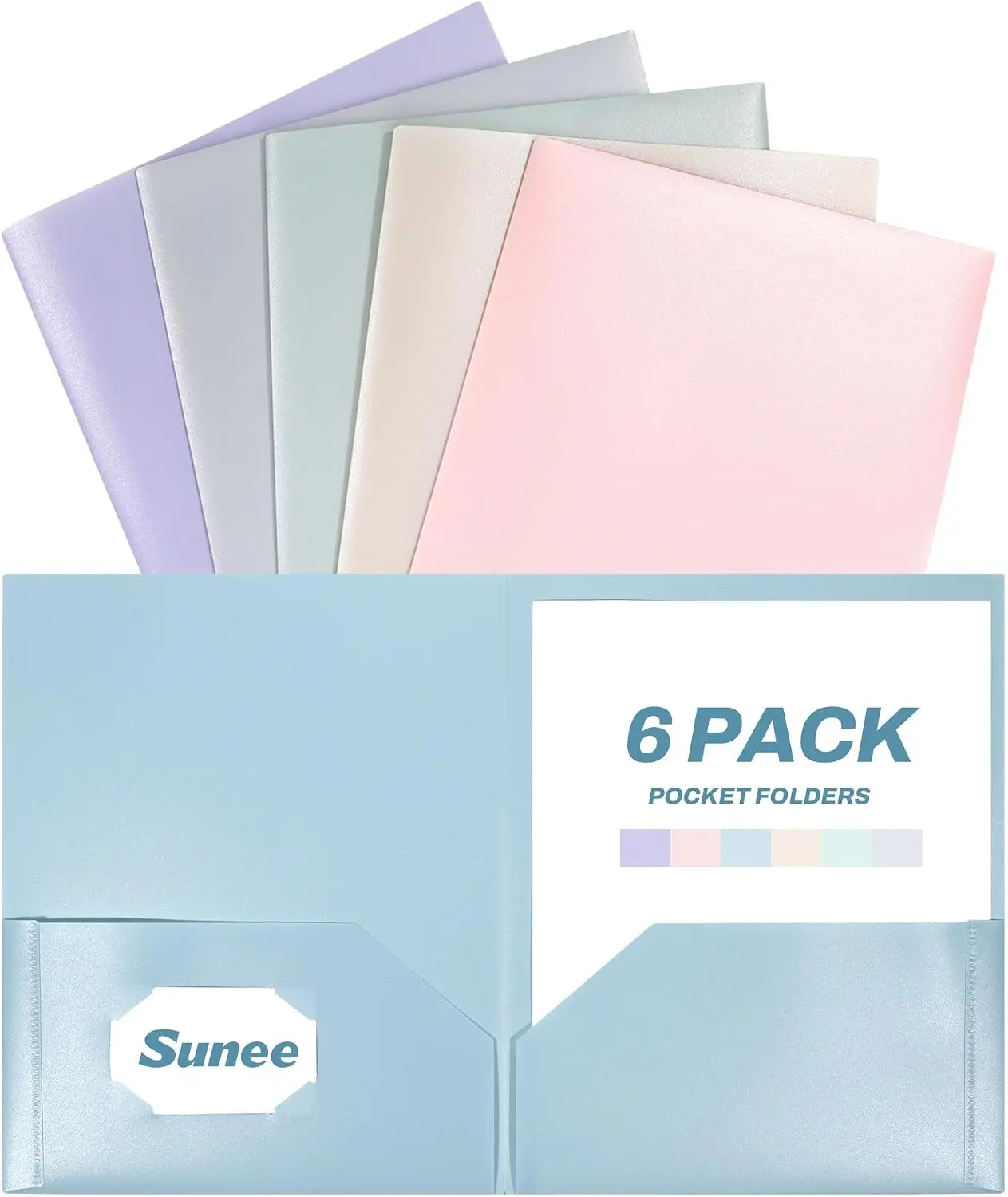 Folders with Pockets (6 Pack, Pastel Colors), Plastic Folder with Pocket, Poly Folder for Documents Letter Size, 2 Pocket Folders for Kids, Home, School, Office SUNEE