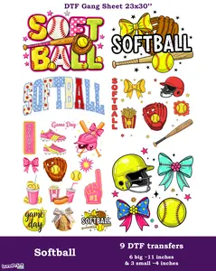 Softball DTF Gang Sheet 9 Ready To Press Transfers 23x30. Same/Next Day Shipping