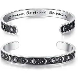 Women's Adjustable Stainless Steel Bead Cuff Bracelet - Unisex Fit, Casual Daily Wear, Personalized Engraved Inspirational Quote Gift for Daughter (Birthday, Christmas), Beads
