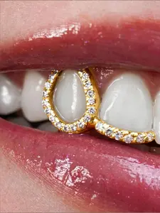 2pcs Shiny Gold Grills for Your Teeth Grillz for Women Teeth Men Gold Tooth Cap Grillz for Women Golden Mouth Grills Tooth Jewelry Tooth Gems Hip Hop Freaknik Outfits Custom Accessory Halloween Party 90s