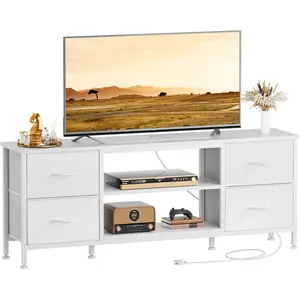 【BF&CM】AOWOS Dresser TV Stand for 50/55 inch TV, Wide Dressers & Chests of Drawers with Charging Station & 4 PU Drawers Storage, Console Sofa Table for Bedroom, Living Room