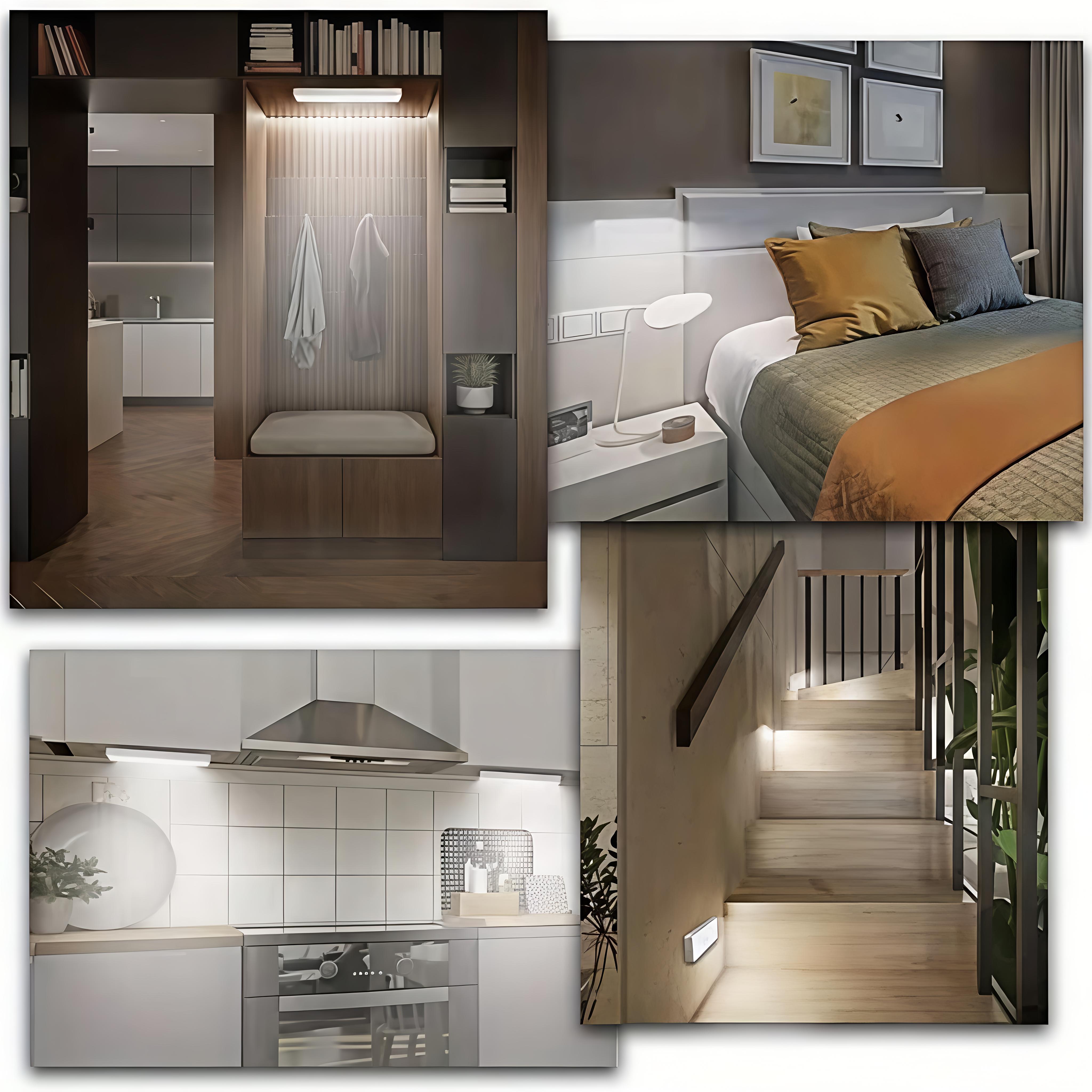 6pcs Magnetic Under-Cabinet LED Lights,Rechargeable, Human-Sensor, Motion SensorLamp, Ideal for Kitchen, Bedroom, Closet, SinkArea - Modern Downlighting with Long-LastingLithium Polymer Batteries, Under CabinetLighting