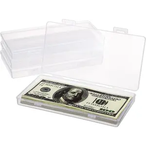 4 Pack Plastic Money Organizer Clear Cash Box with Lid, Flat Money Saving Holder Small Container Box for Storing Coin, Credit Card, Checks, Stationery Pen