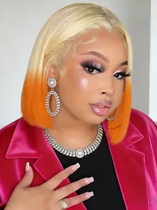 13x4 Lace Front Short Bob Wig 613/350 Ginger Orange Color Straight Transparent Lace Frontal Wigs Human Hair For Woman