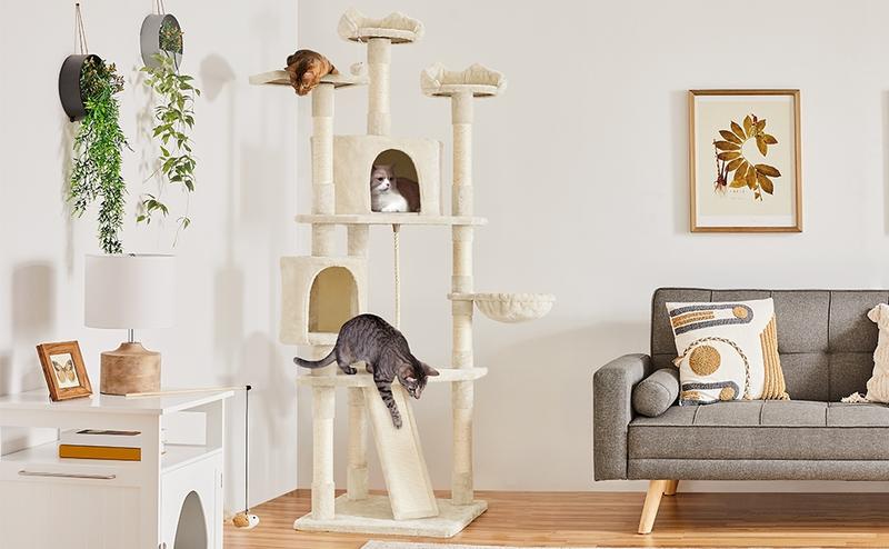 【Valentine Gift】Yaheetech 79" Modern Cat Tree with Condos Perches Basket & Sisal-Covered Scratching Posts for Indoor Cats - Home