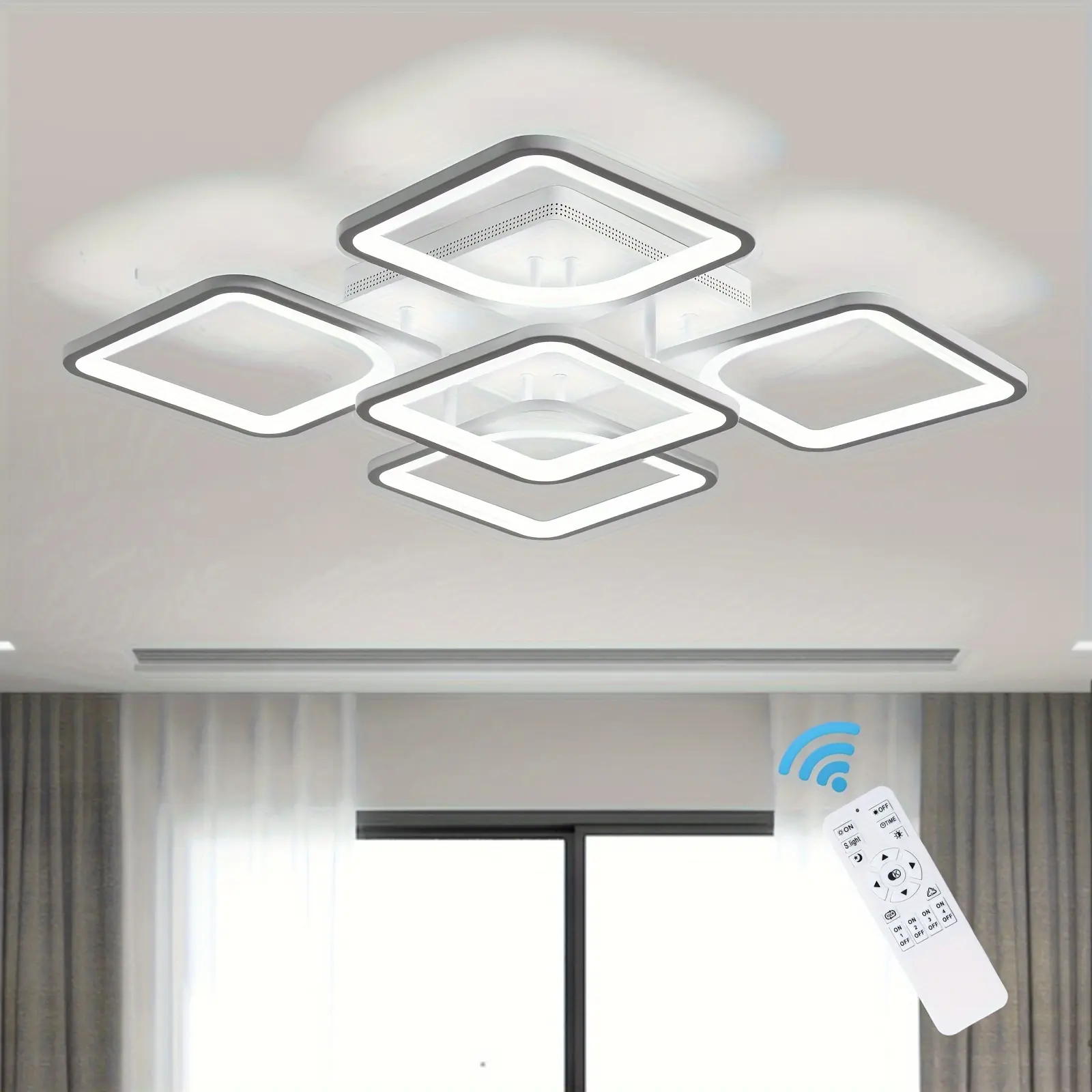 Modern Dimmable LED Ceiling Light, 23.6" Flush Mount Ceiling Fixture with Remote, Acrylic Ceiling Lamp for Living Room Dining Room Kitchen Bedroom
