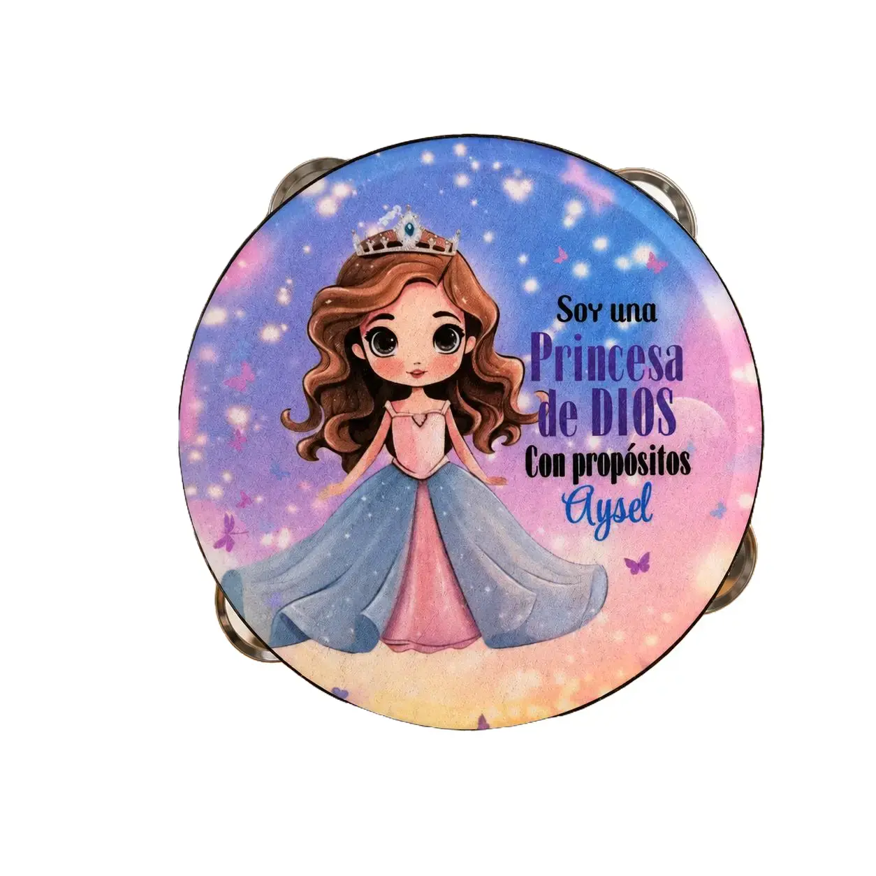 Personalized (God's Princess) Tambourine, Synthetic Leather Non-Slip Grip, Metal Cymbals, Handheld Percussion Musical Instrument for Pleasant Sounds, Percussion Musical Instruments