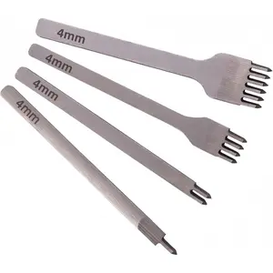 Leather Craft Kits Pricking Irons, Profession Diamond Lacing Stitching Chisel Set 4mm (1/2/4/6 Prong) DIY Home or Craft Projects, 3/4/5/6mm Options Tools (4 MM)