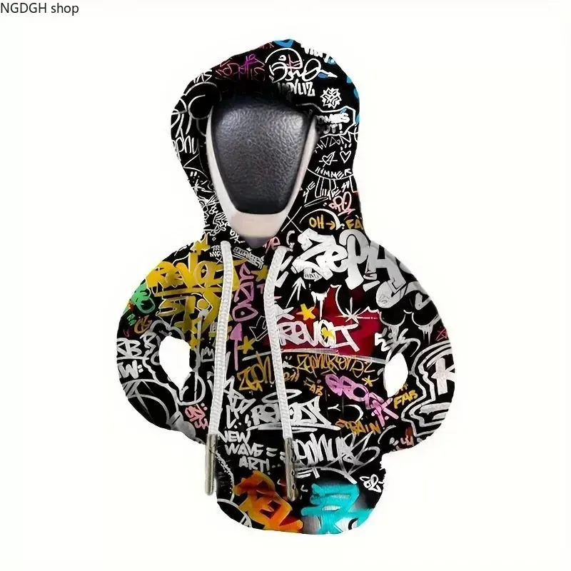 Synthetic Graffiti Print Car Gear Stick Guard Hoodie, Colorful Street Art Design, Soft Fabric, One Size, Universal Fit, Ideal for Car Decoration & Protecting the Shift Knob