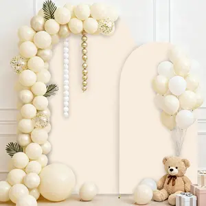Wedding Arch Backdrop Cover (7.2FT+6FT) Set of 2 Spandex Arch Covers Round Top Chiara Stretchy Backdrop Stand Cover for Birthday Banquet Ornaments Beige