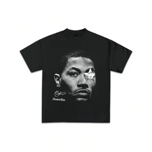 D Rose All Stars Pattern T-shirt Y2K Retro Basketball Rap Premium Heavy duty Men's and Women's Single sided Printed Round Neck Short Sleeve T-shirt Casual Fabric Top
