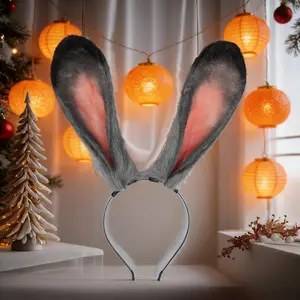 Realistic Gray Rabbit Ears Headband Fluffy Bunny Tail Set Cosplay Costume Accessory for Party Anime Convention Photo Props Cosplay Set Accessories