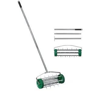 Gardenised Portable 16.5in Wide Rolling Spike Lawn Aerator - Steel Handle, Sturdy Metal Tines, Snap-Together Parts for Deep Aeration to Boost Thick, Healthy Grass Growth, 16.5 Inches