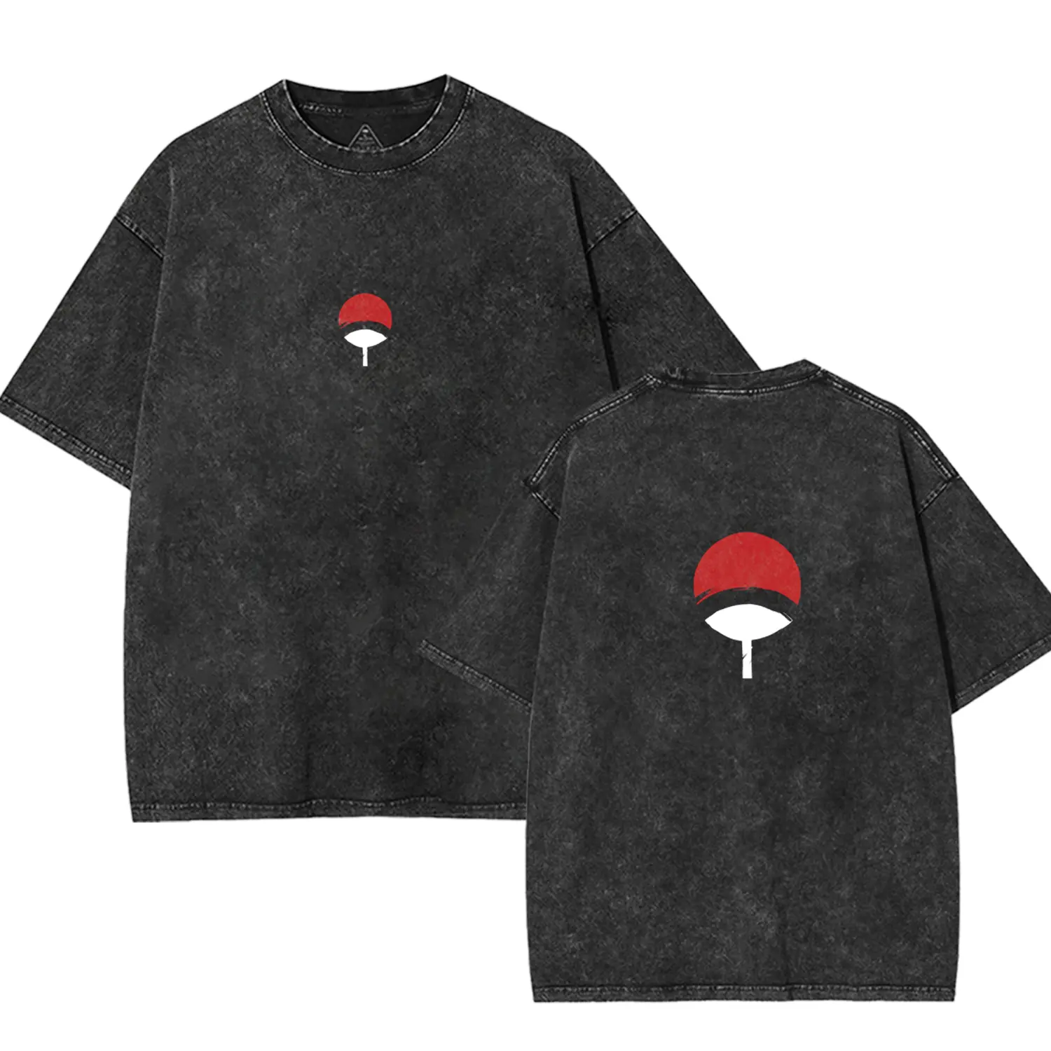 [Boldprintee] Uchiha Clan Unisex Graphic Tee Vintage Washed Oversized Anime Streetwear T Shirts For Men and Women