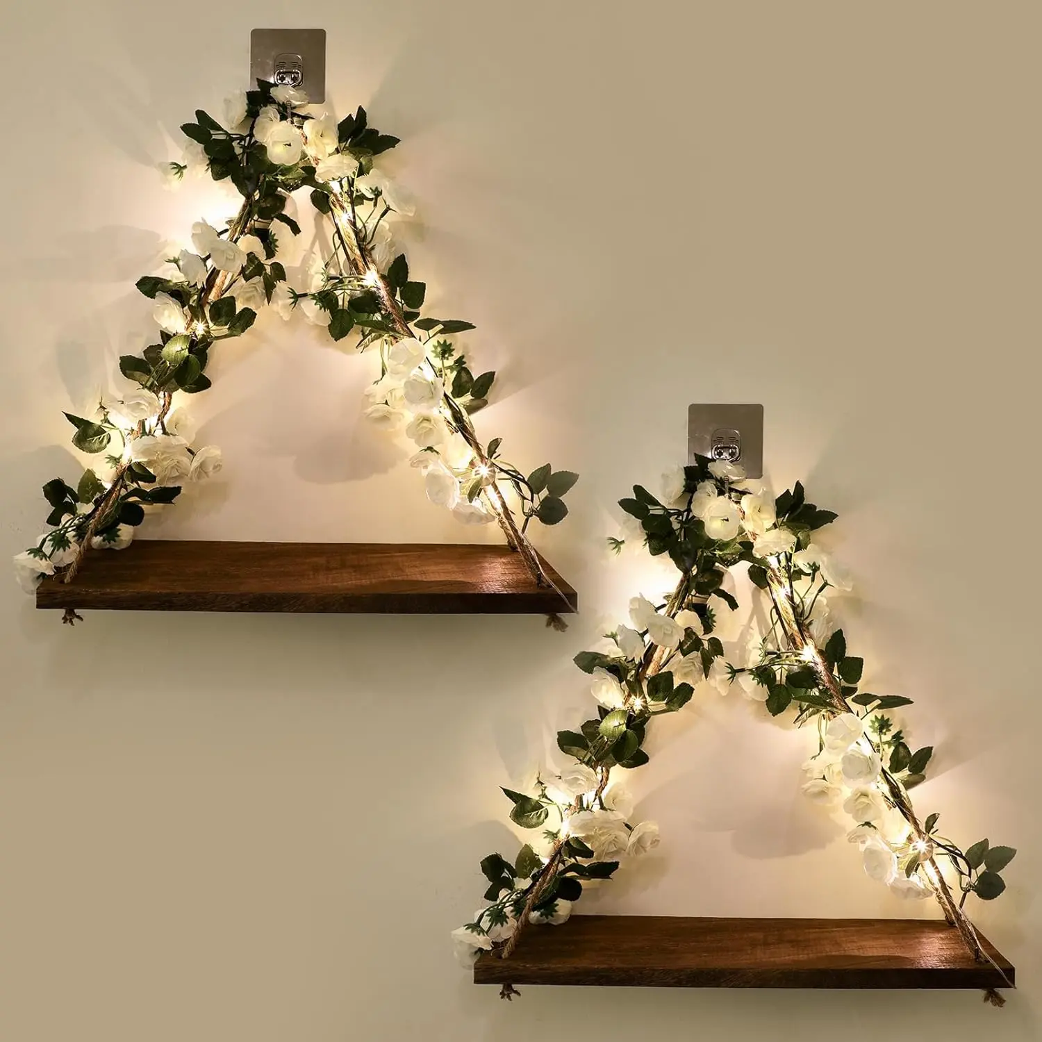 Floating Shelves for Wall, Wall Decor,Shelf for Wal,Decorations for Bedroom,Hanging Shelf,Boho Room,Adhesive Shelves,Floating Shelves for No Drilling,Two- Set(White Flower)