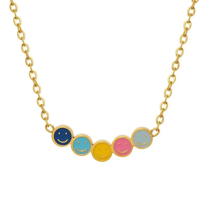 Smiley Face Necklace | Happy Face | Chain | Pendant | Gold | Stainless Steel | Colorful | Gift
