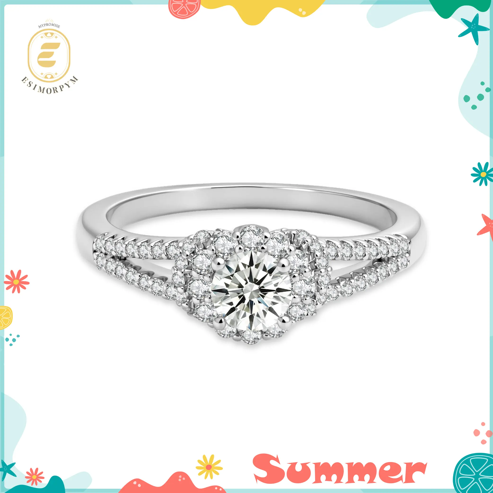 Moissanite Timeless Devotion Vintage Floral Halo Ring Silver-Plated Jewelry Wedding Engagement Anniversary Valentine's Day Birthday Gift Daily Wear
