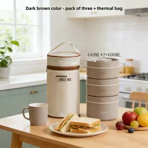 304 Stainless Steel Insulated Lunch Box, Stackable Portable Food Container with Handle, Sealed Thermal Bag for Office School Outdoor Camping