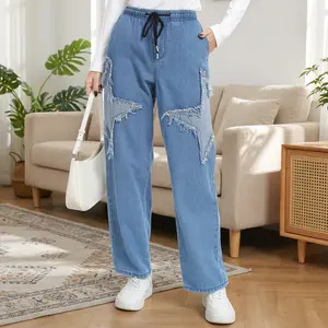 Women's Y2k Clothes Star Graphic Crop Top and Baggy Pants Hip Hop Pants with Pockets