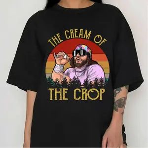 Graphic T-Shirt Macho "The Cream of The Crop" Vintage Funny Retro Tee Macho Man Shirt Y2K Streetwear Men’s Summer Short Sleeve Soft Comfortable Stylish Urban Fashion TikTok Trending
