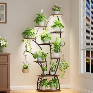 BACEKOLL Plant Stand Indoor with Grow Lights, 65" Tall 8-Tier Lighted Metal Plant Shelf, Large Decorative Plant Rack For Living Room, Home décor